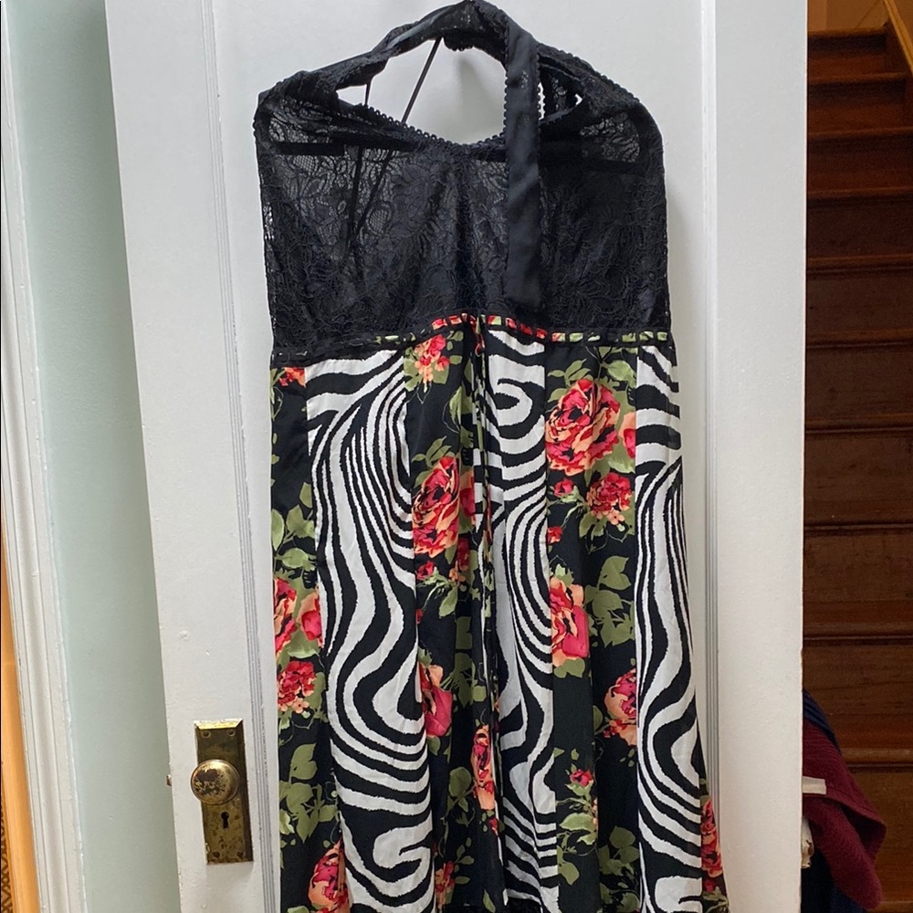 Floral Zebra Print Dress with Lace Top